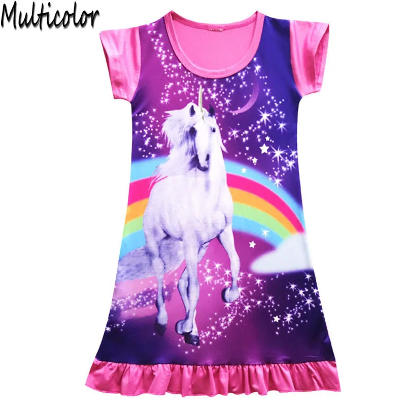 2018 New Sleepwear Summer Dress Print Unicorn Dress for Girls Girls Dress Princess Dresses