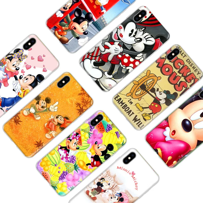 Мягкий Силиконовый ТПУ с рисунком Микки Минни Обложка Coque для iPhone 7 8 Plus XS MAX XR милый