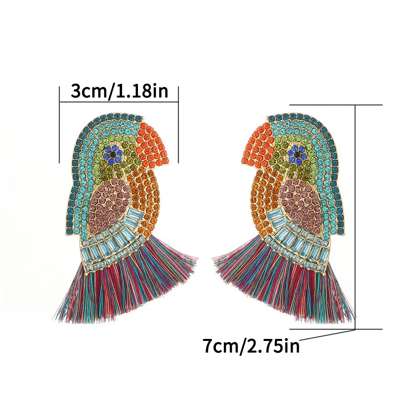 Роскошные цветные стразы, серьги для женщин, серьги с кисточками и большими птицами,, красные летние большие серьги, модные ювелирные изделия