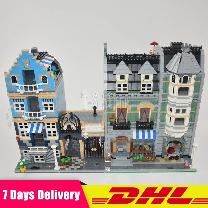 

IN Stock DHL LEPIN 15007 Factory City Street European Market+15008 Green Grocer Model Building Bricks MOC 10185 10190