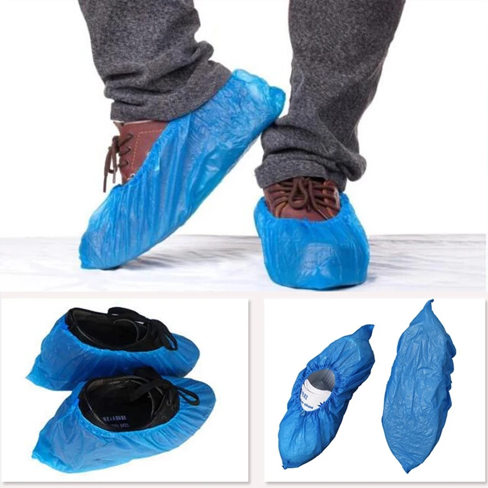 100 шт водонепроницаемая обувь одноразовая пластиковая обувь покрывает дождливый день ковер пол протектор Толстая обувь для уборки крышка