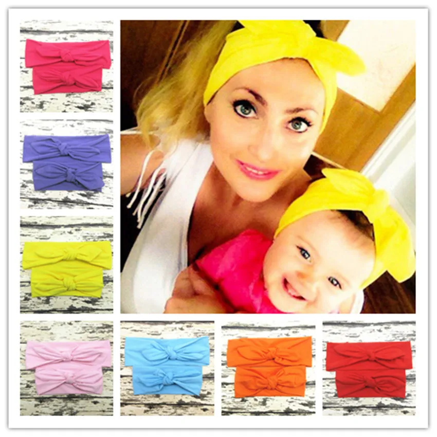 

2Pcs/Set Mom and Me Baby Headbands Top Knotted Rabbit Ears Elastic Bowknot Matching Headband Mommy Newborn Hairband Accessories