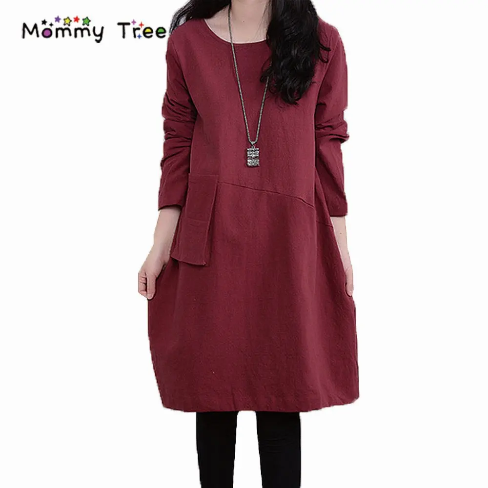 Linen Cotton Maternity Dresses Autumn Winter Pregnancy Dress Plus Size
