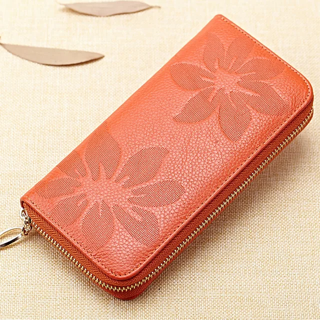 Buy Flower Embossing Zip Around Wallet Genuine Leather Long Fashion Women