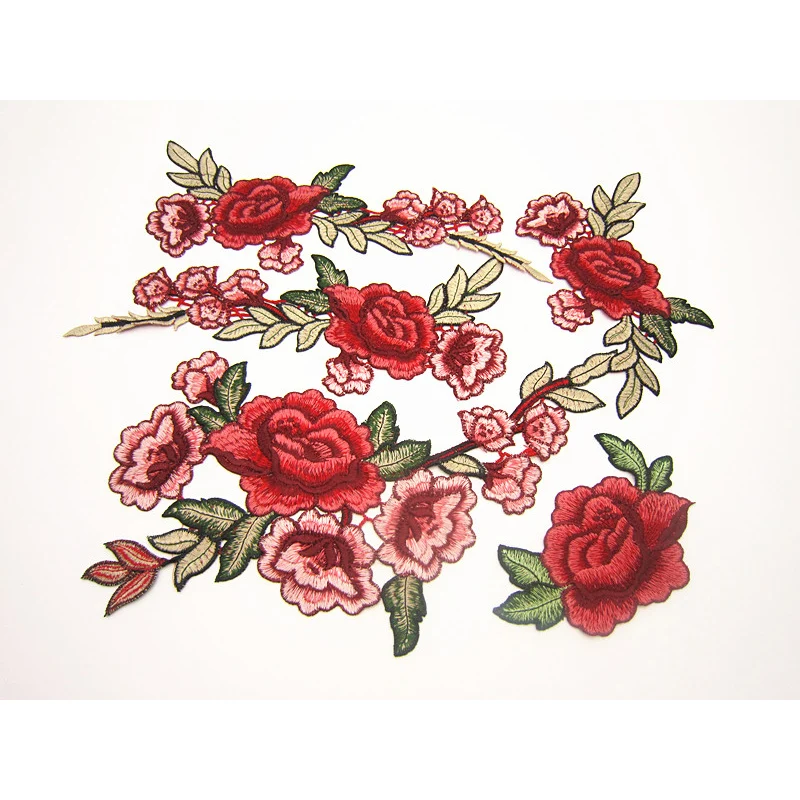 

New 1 pc Resplendent Flower Red Rose Blossom Applique Embroidery Patch Fabric Sticker Sew-on