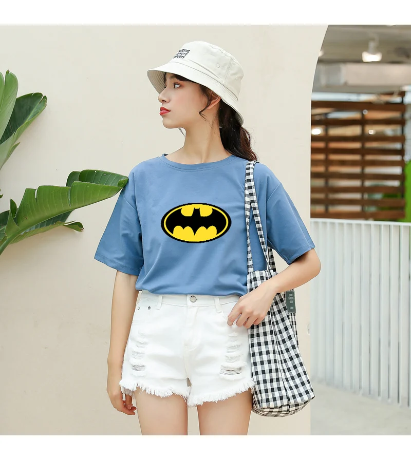 Летние новые женские повседневные футболки с коротким рукавом из хлопка Harajuku Kawaii Batman с принтом из мультфильма Топы уличная футболки tumblr рубашка Femme