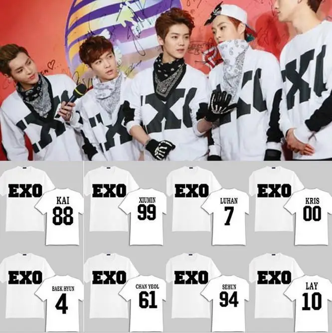Kpop EXO hit song shirts SBS roar топы с белыми рубашками прямого типа k pop одежда рубашка