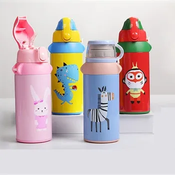 

Children's insulation cup with straw stainless steel shatter-resistant kettle pupils kindergarten men and women baby cup