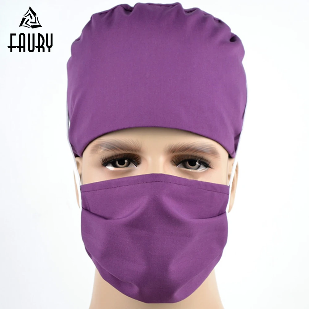 

Men Women Doctors Nurses Surgery Caps Masks Hospital Operating Room Hat Cotton Soft Lab Medical Scrubs Cap Purple Adjustable Hat