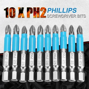 

10Pcs 1/4'' Magnetic Hex Shank Anti-slip PH2 for Phillips Screwdriver Drill Bits Set High Snap Hardness Durable S2 Single Head