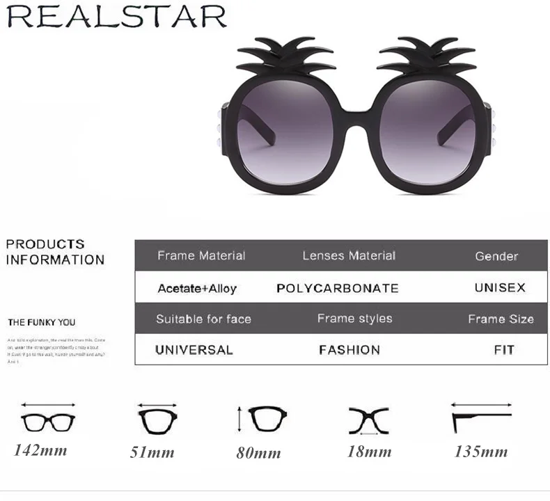 REALSTAR, большие размеры, Брендовые женские солнцезащитные очки с ананасом, дизайнерские, Ретро стиль, жемчуг, солнцезащитные очки для женщин,, модные солнцезащитные очки, S492
