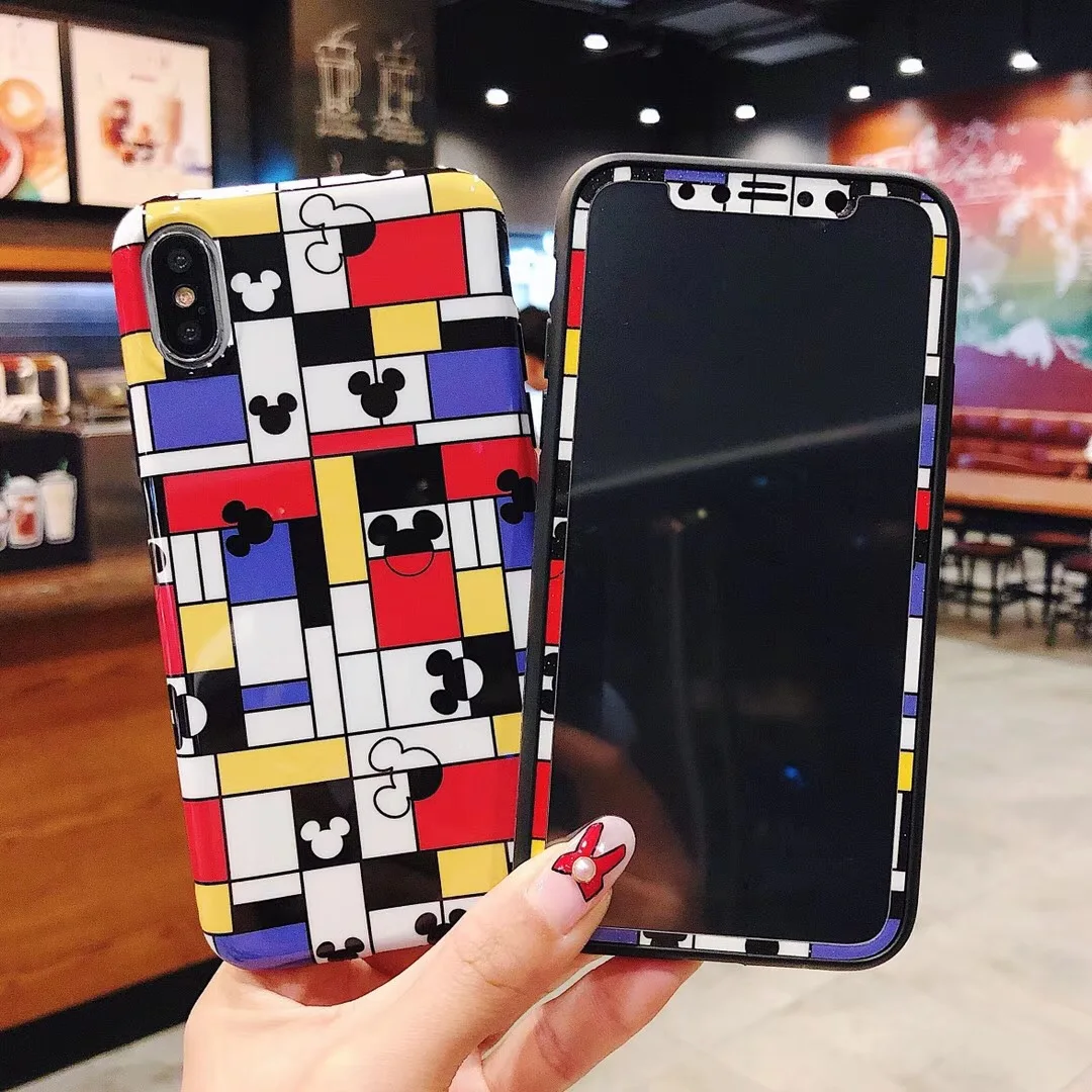 

9H Tempered Glass For iPhone XR XS Max X 8 7 6 6S Plus Screen Protector Glass Film+Cartoon Animals Mouse IMD Soft TPU Phone Case