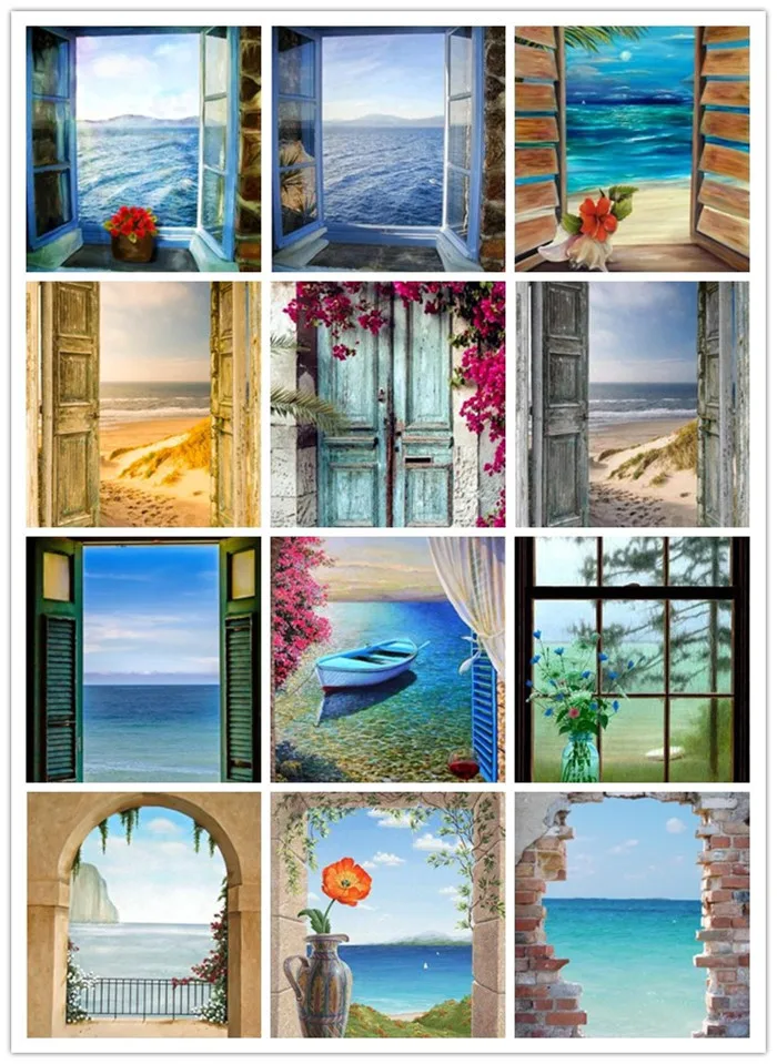 TOUOILP 5D DIY Full Square Drill Stone 3D Window Flower Scenery Diamond Painting Cross Stitch Seaside Diamant Embroidery | Дом и сад