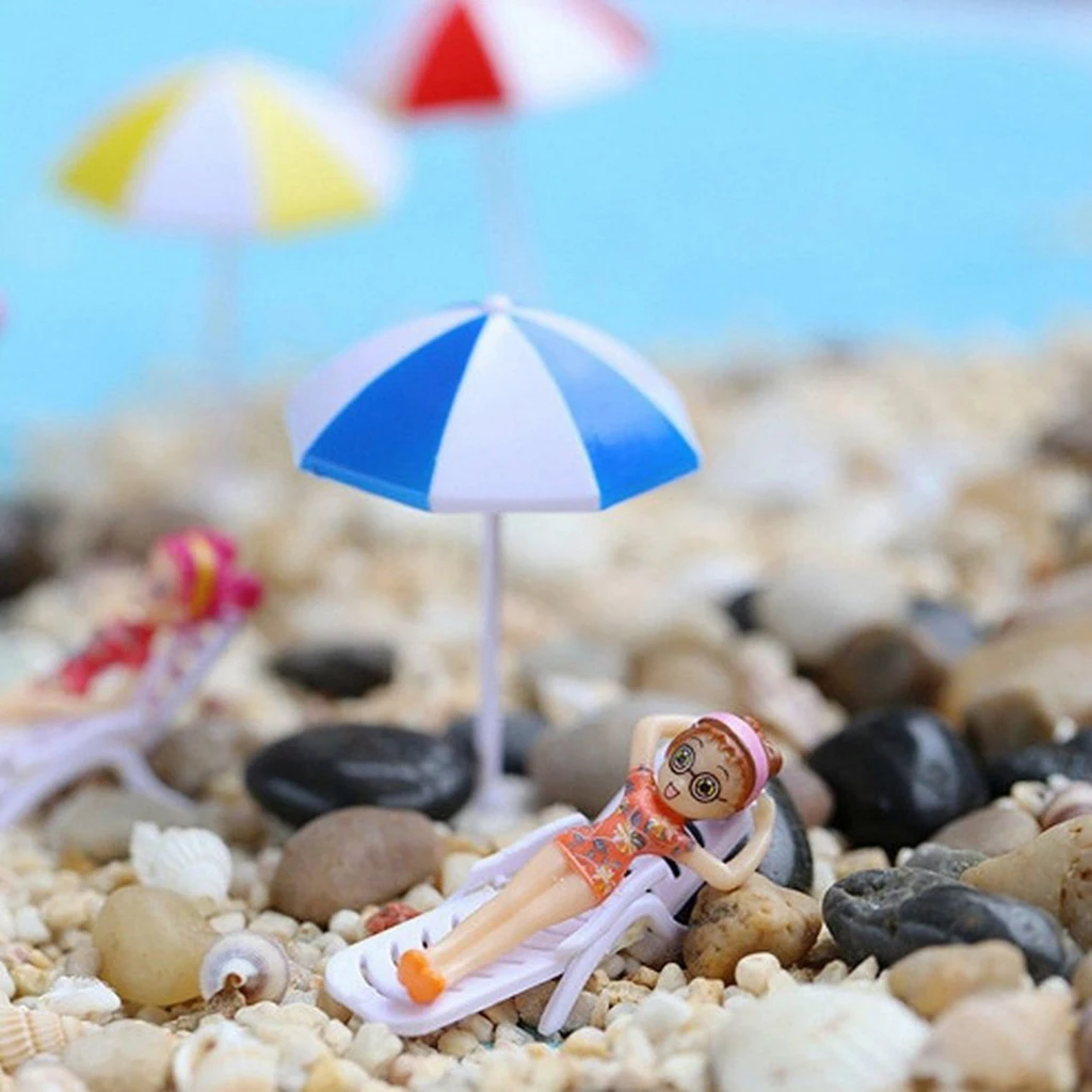 5 Set Mini Deck Chair Beach Umbrella Dolls House Yard Beach Scenes Decor #6