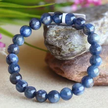 Скидок Синий Кианит Кристалл Мужской стрейч отделка браслет с круглыми бусинами 8 мм