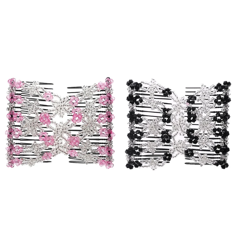 

Fashion Double Hair Comb Magic Beads Elasticity Clip Stretchy Hair Combs Clips