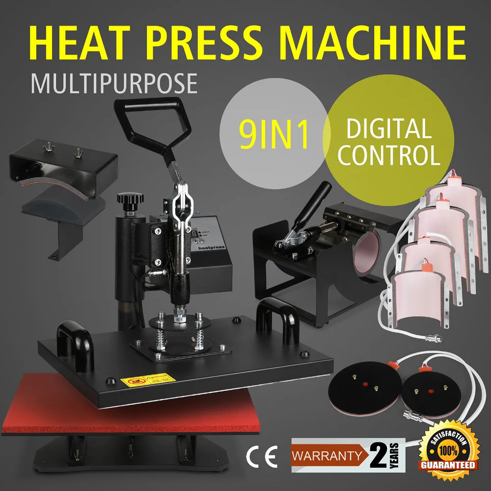 

9 in 1 Digital Heat Press Machine Multifunctional Transfer Sublimation for T-Shirt Mug Cup Hat Cap