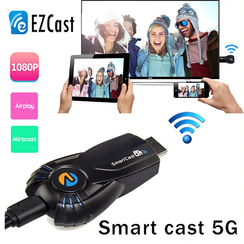 Хромированные литые TV Stick Смарт-2.4 Г + 5 Dual Wifi Miracast Ezcast Dongle Mini PC DLNA Streaming Media плеер
