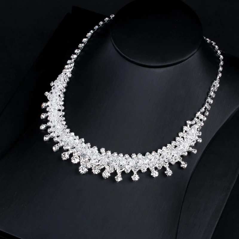 Rhinestones Necklace Earrings Jewelry Sets for Bridal Wedding Party (7)
