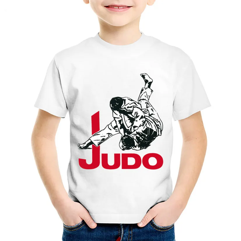 

Cartoon Print Judo Kids T-shirts Funny Casual Baby Boy Clothes Harajuku Short Sleeve Summer Tops White Fashion Childrens Tshirt