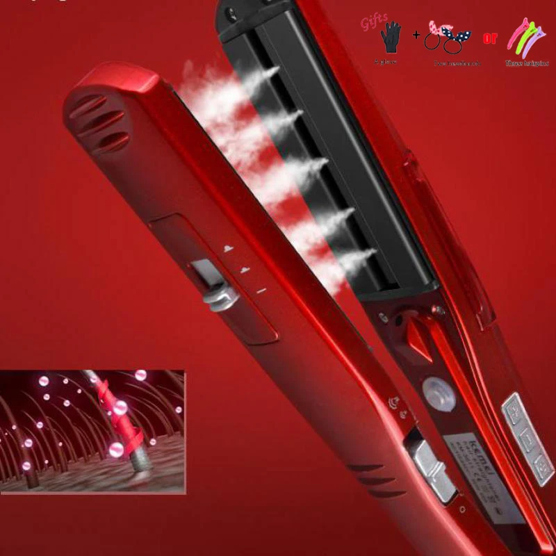 

New Steam Function Flat Iron Tourmaline Ceramic Vapor Professional Hair Straightener with Argan Oil Infusion Straightening Irons