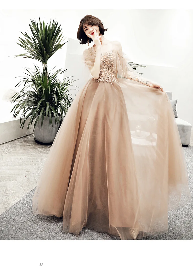 Сексуальное вечернее платье цвета шампанского Новая Мода Спагетти ремень а линия Формальное вечернее платье вечерние платья с аппликацией Haute кутюр