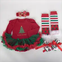 Рождественский костюм из 4 предметов для маленьких девочек платье-пачка на первый день рождения Рождественские комбинезоны для новорожденных повязка на голову
