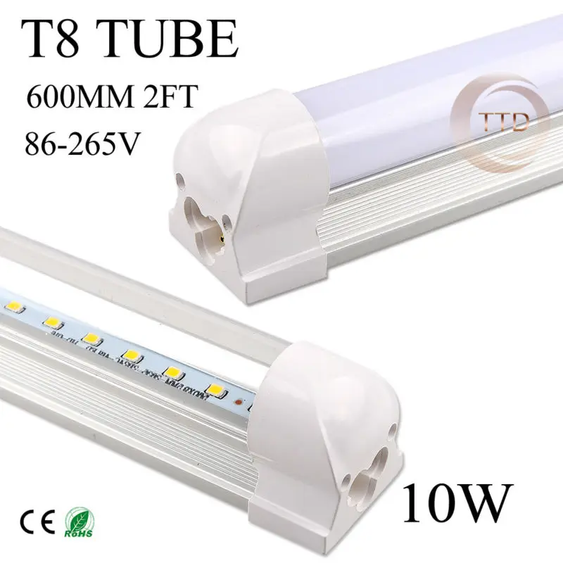 1 шт./лот светодиодные лампы трубки 2ft интегрированной света t8 600 мм 10 Вт AC85-265V SMD2835