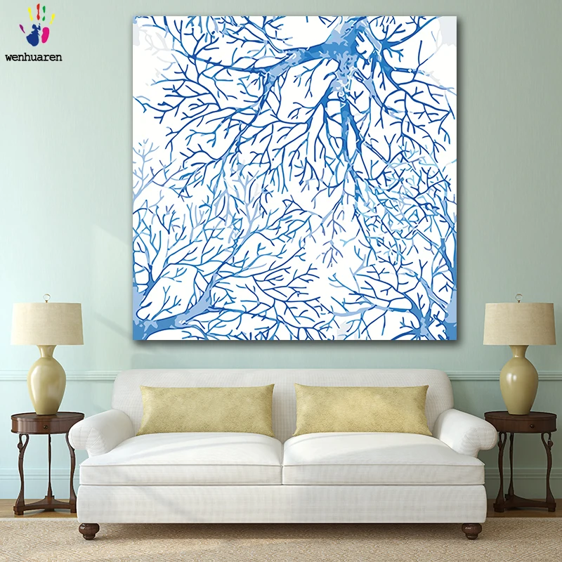 

DIY colorings pictures by numbers with colors Blue silhouette tree picture drawing painting by numbers framed Home
