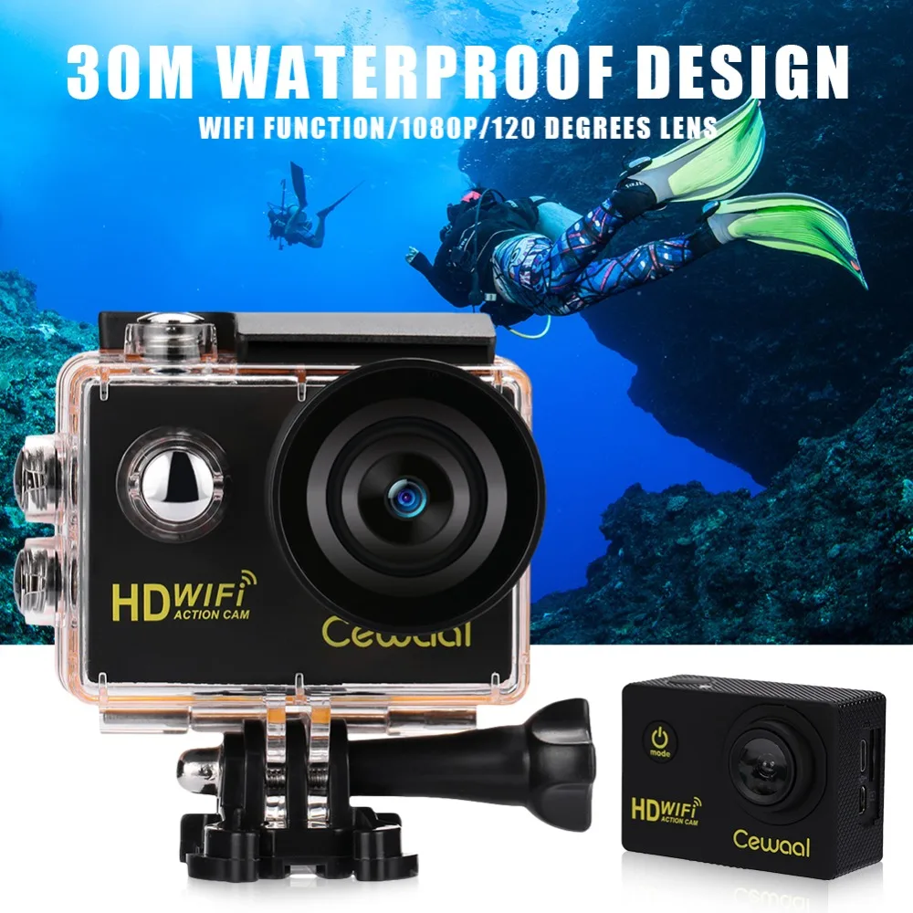 

Cewaal 1080P Sports Camera 120 Degree Waterproof Camera IPS Screen Wifi General Plus 4248