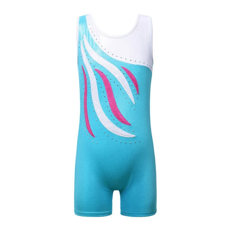 

5-12 Years Girls Sleeveless Shiny Diamond Gymnastics Leotard One-Piece Child Kids Ballet Dance Wear Jumpsuit