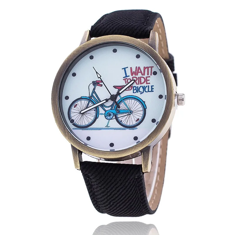 Дропшиппинг Винтаж женские часы с рисунком «велосипед» модные повседневные женские наручные кварцевые часы Relogio Feminino - Цвет: black