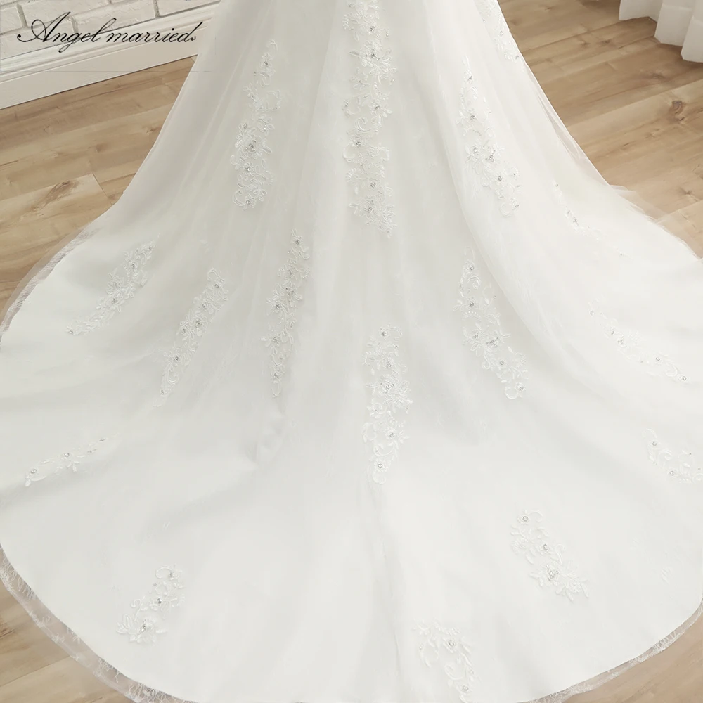 Ангел Женат Vestido De Noiva белое кружевное фатиновое свадебное платье винтажная