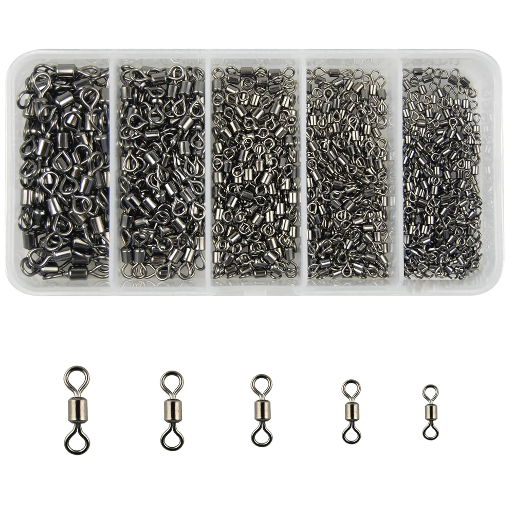 

320Pcs Fishing Swivel Rolling Barrel Swivel Solid Ring Copper With Black Nickel Fishing Hook Line Connector Tackle Accessories