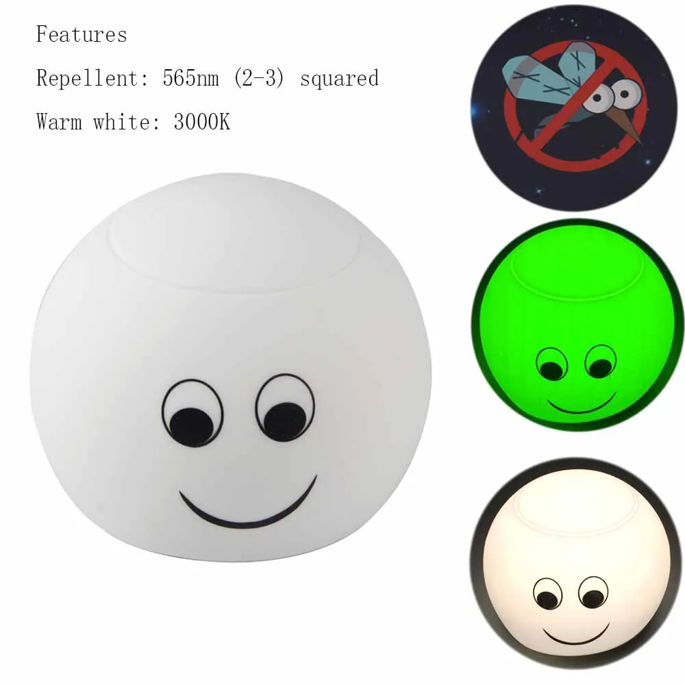 USB charging LED night light smiling soft eye 3modos 565nm repellent soft light LUZ Bulb