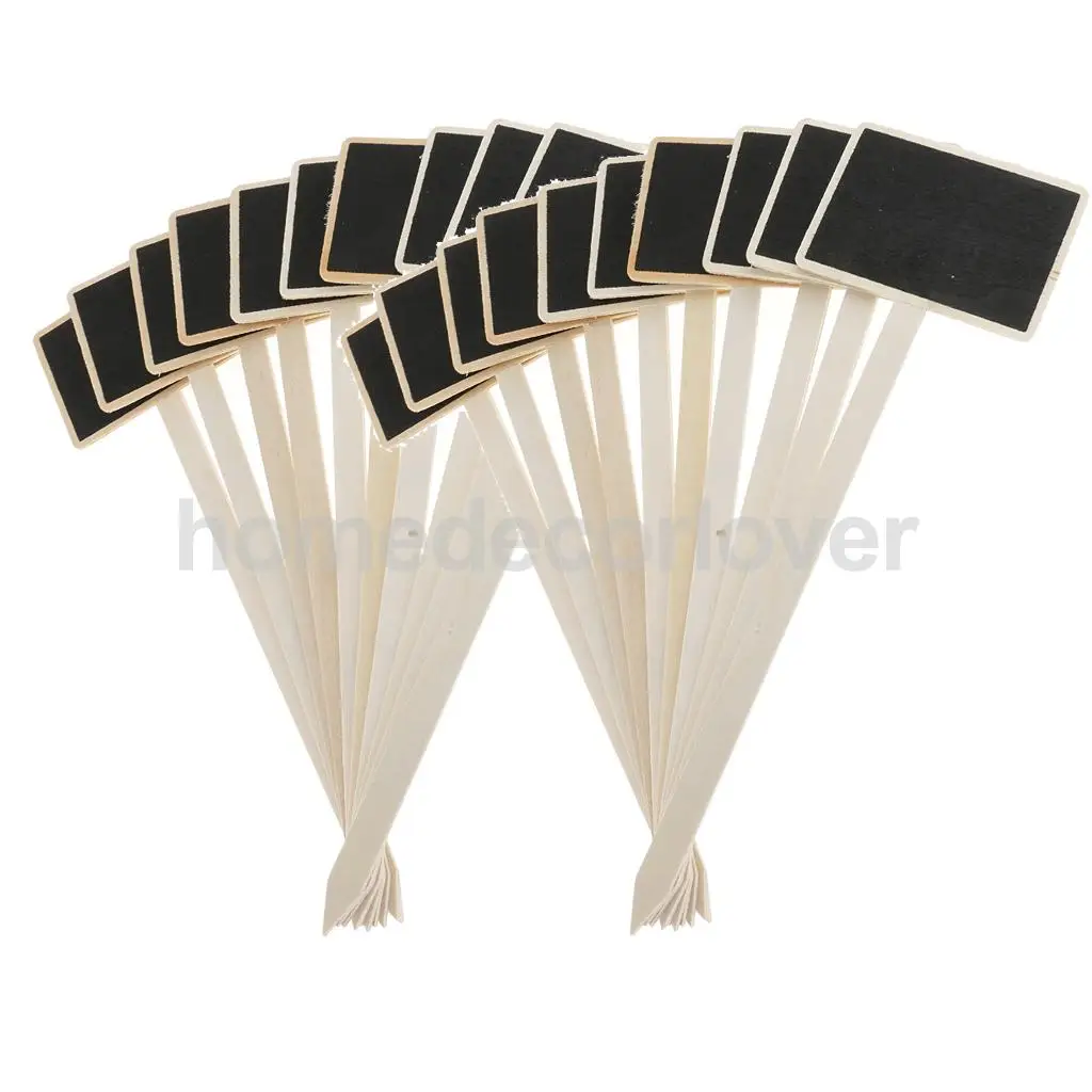 20pcs Wooden Black Board Party Message Note Chalkboard Planter Stick Tags