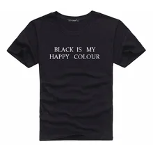2016 Women Tshirt Black Is My Happy Color Letter Print Cotton Funny Casual Hipster Shirt For Lady White Black Grey Top Tees