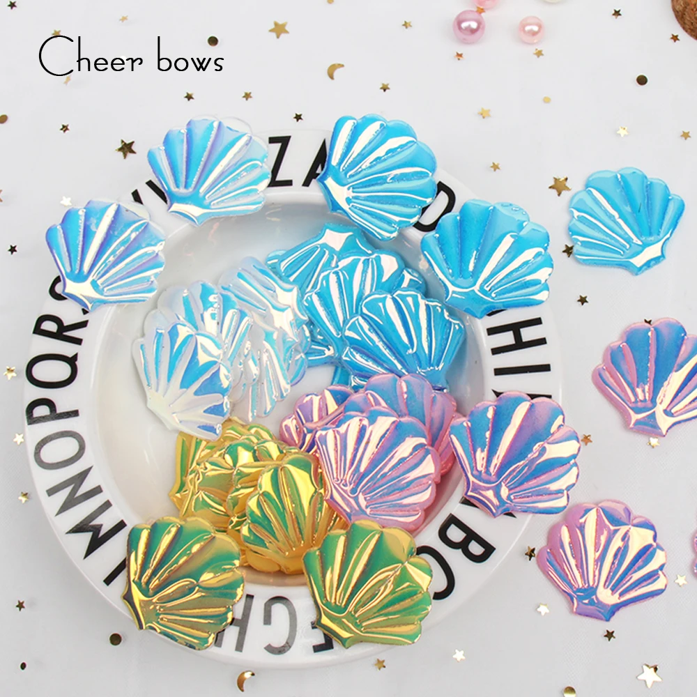 

CheerBows 40pcs Neon Shell Patches Solid Shiny Leather Accessories For Clothes Decoration DIY Hairbow Cloth Bags DIY Craft