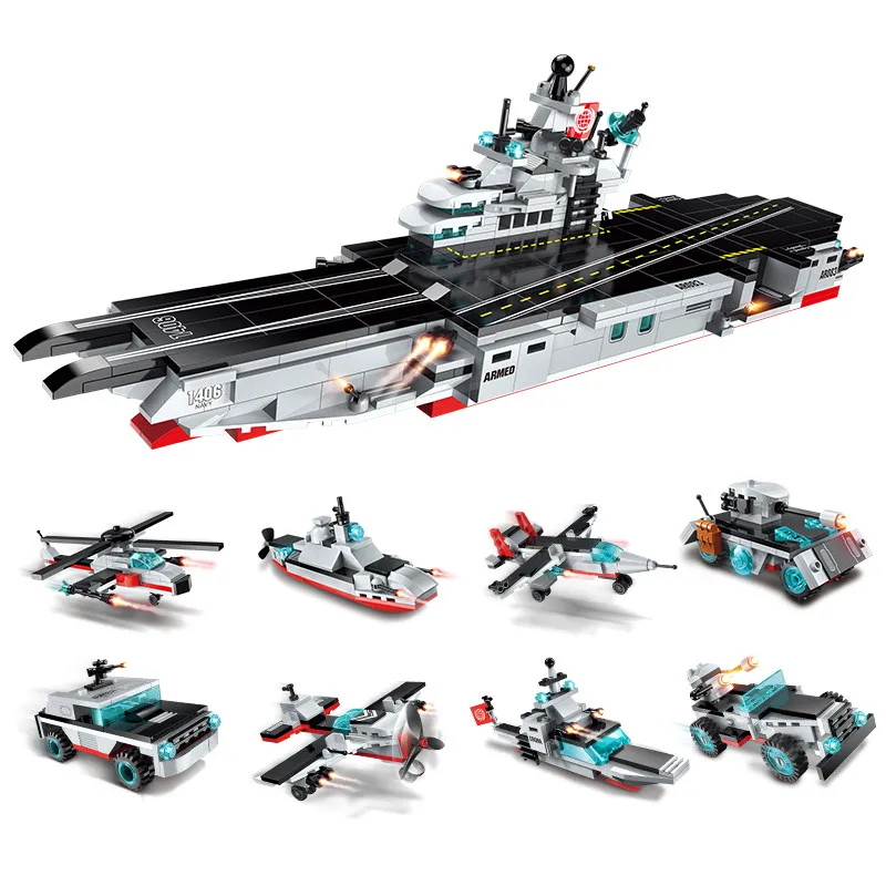 

sermoido 8 in 1 Military Army Warship Building Blocks Compatible With Legoings Destroyer Aircraft -Carrier Bricks Kids Toys