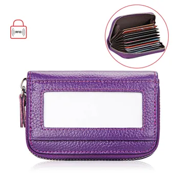 

Genuine Leather Zipper Credit Card Wallet RFID Cards Holder Protector ID Cards Window Wallet Bag Best Sale-WT