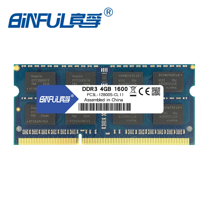 Цена BINFUL, новый бренд, DDR3L, 4 ГБ, 8 ГБ, 1600 МГц, PC3L 12800 память, ОЗУ, низкое напряжение, 1,35 в, для ноутбука, компьютера, ноутбука, sodimm