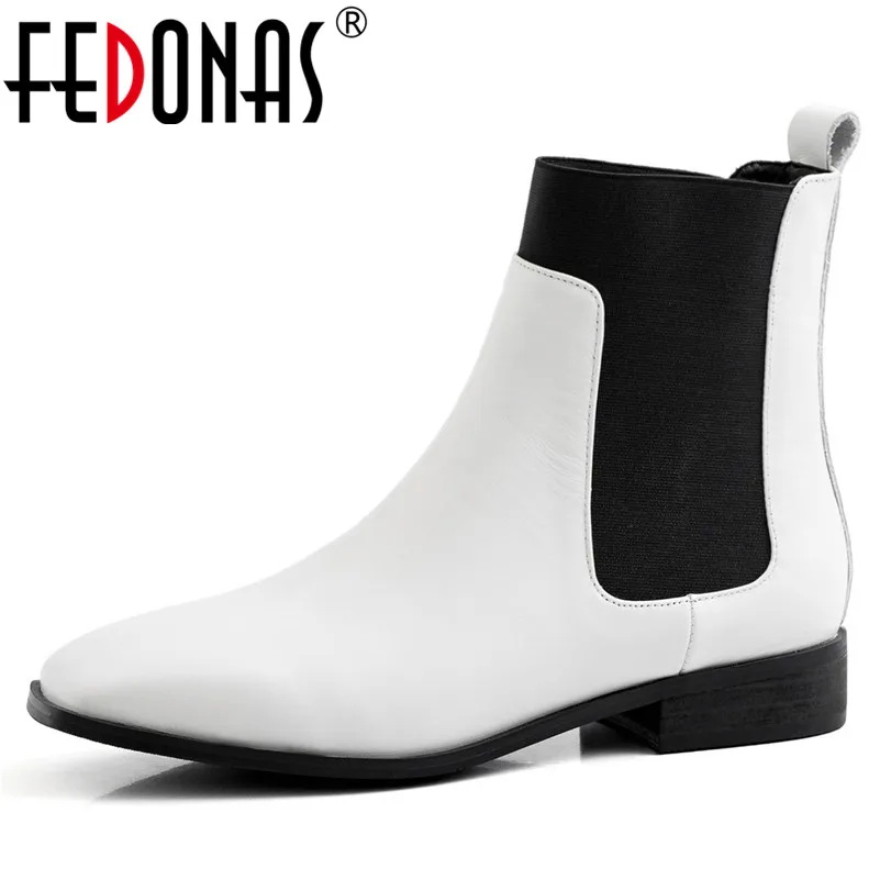 FEDONAS/2020 г. классические женские ботильоны с круглым носком ботинки Челси