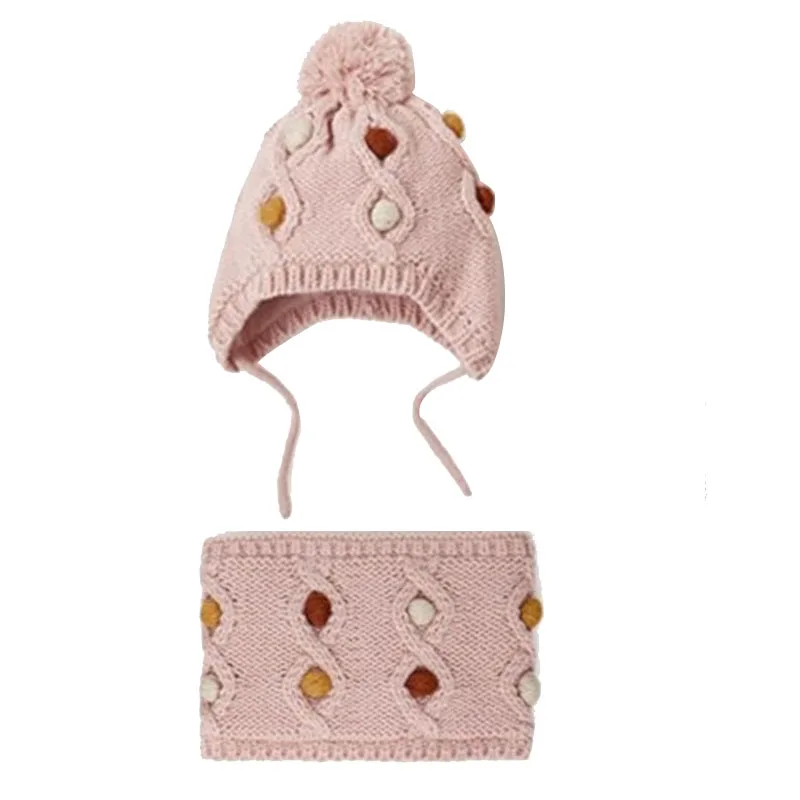 Зимняя шапка, шарф, комплект для маленьких девочек, теплая шапка для ...