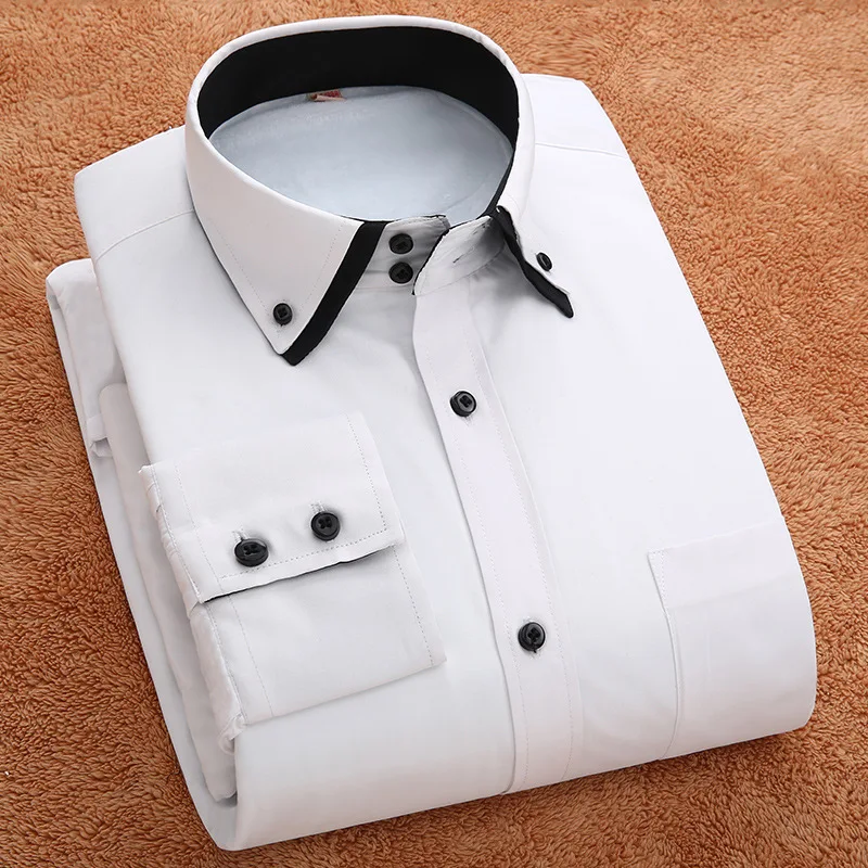 

men's shirt warm white men's shirt Slim Fit Long Sleeve Thickening business black shirts Men's High Quality striped blouse boys