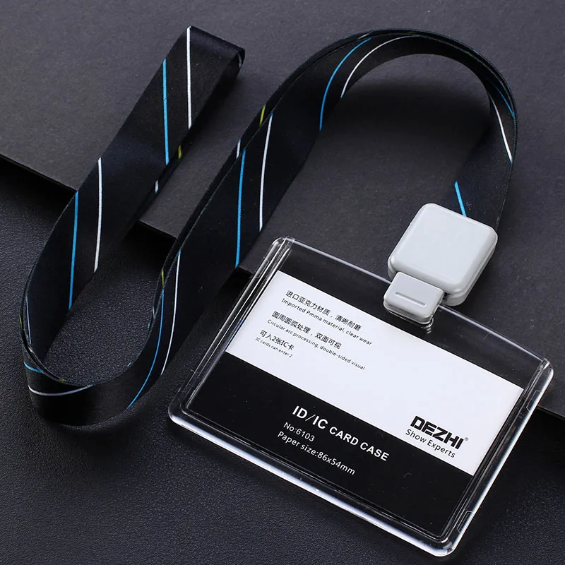 DEZHI абсолютно выдвижной пользовательский шнурок с полностью прозрачным Бизнес ID держатель карточки IC, вертикальный горизонтальный доступный - Цвет: H-black stripe rope