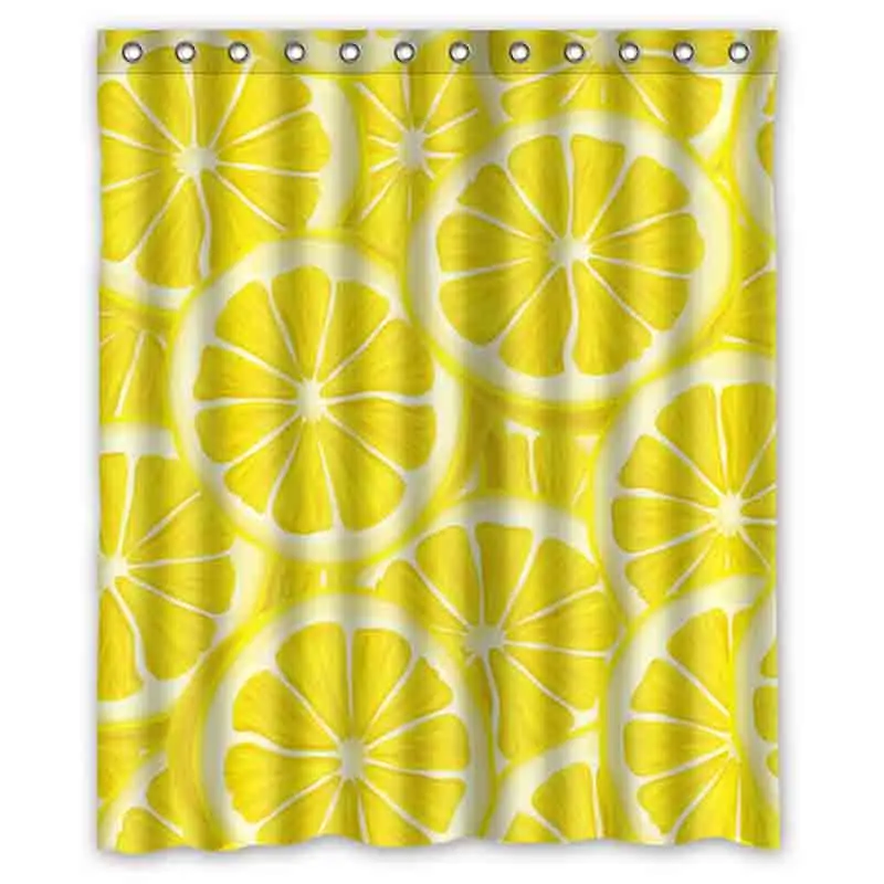 Yellow lemon Waterproof Shower Curtain Home Bathroom Curtains with 12