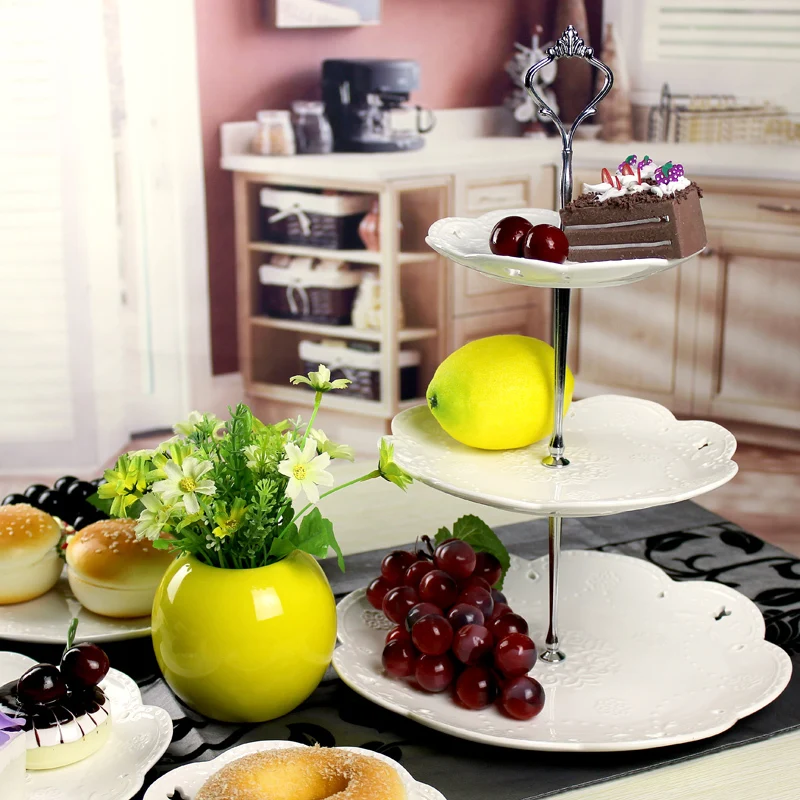 Buy Europe Hi Tea 3 Layer Plate Set Ceramic Fruit Cake Stand Pan Afternoon Tea