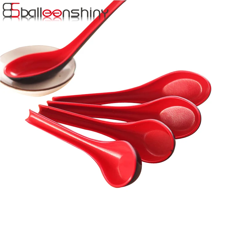 

BalleenShiny Long Handle Big Soup Spoon Red Black Teaspoons for Honey Rice Soup Ice Cream Porridge Spoons Cutlery Tableware