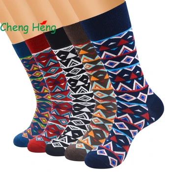 

Cheng Heng 12 pairs/bag New Hot Summer European style Men Socks Color stripes Pattern Cotton Socks Mens 6 colors