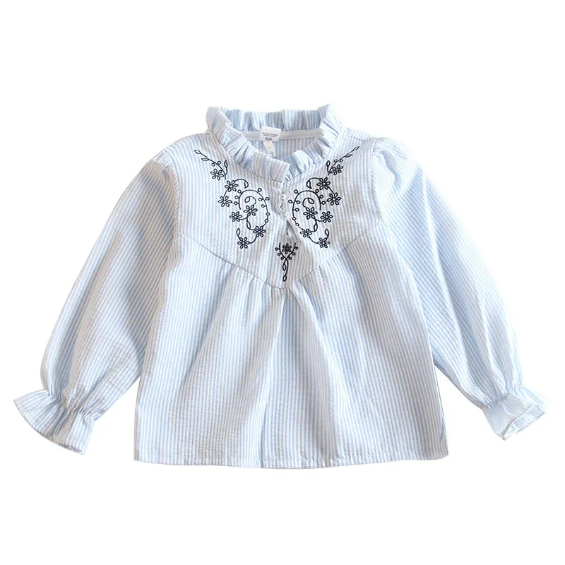 

Girls' clothing, girls' clothes Fashion flower national style doll shirt Long sleeve pullover Cotton girl shirt doll